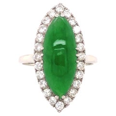 GIA Vintage Marquise Double Cabochon Green Translucent Jadeite Jade Diamond Ring