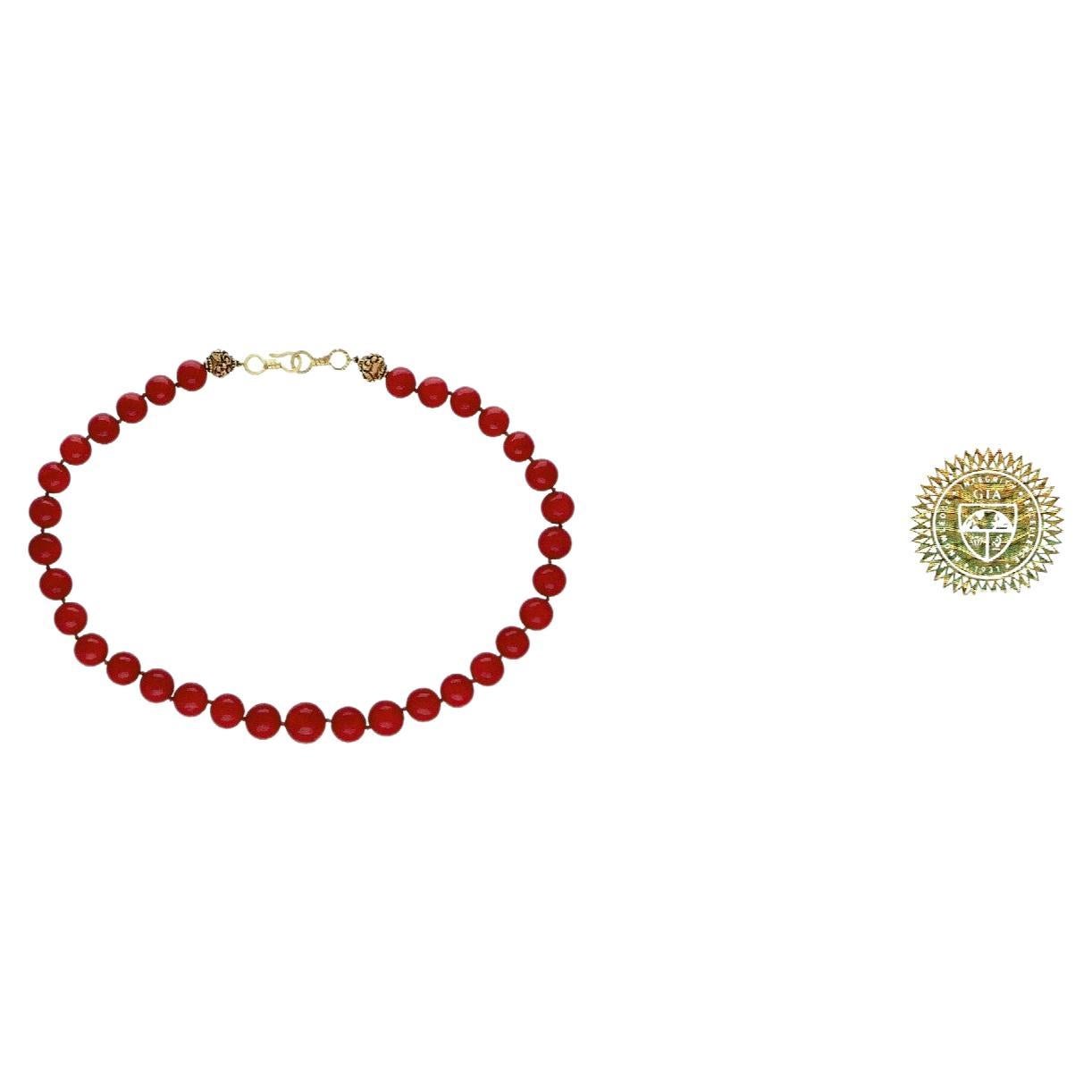 Vintage GIA Certified Natural No Dye 18k Solid Yellow Gold Red Coral Bead Strand Necklace Estate Fine Jewelry

GIA Certificate # 2235192707
No indication of dye
Semi Translucent
Orange -Red
Spectacular 18K solid gold necklace with sphere beads, no
