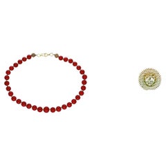 GIA Vintage Natural Red Coral  Necklace 14-18MM, 18 KY Gold, Estate Fine Jewelry