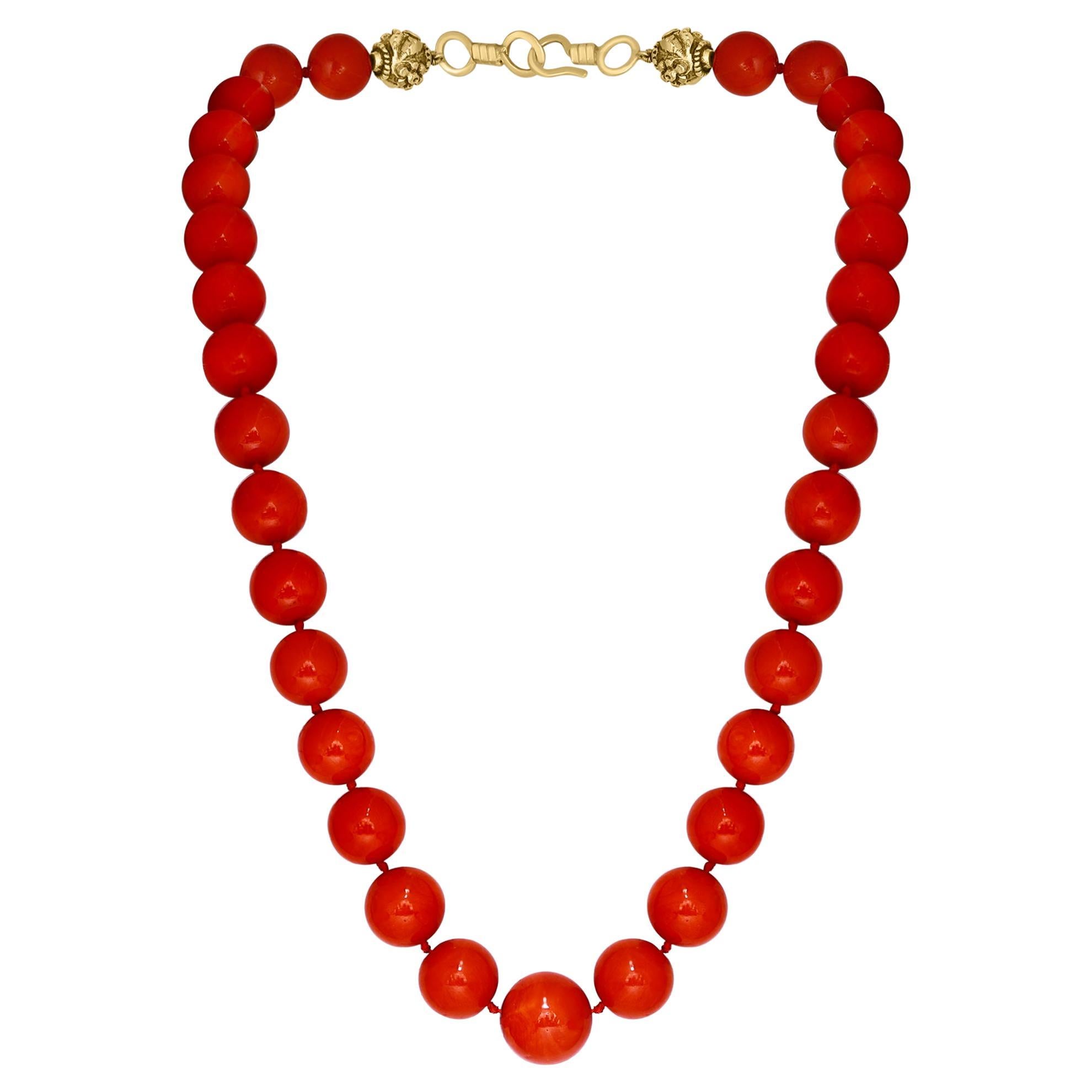 GIA Vintage Natural Red Coral  Necklace 14-18MM, 18 KY Gold, Estate Fine Jewelry