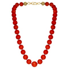 GIA Retro Natural Red Coral  Necklace 14-18MM, 18 KY Gold, Estate Fine Jewelry