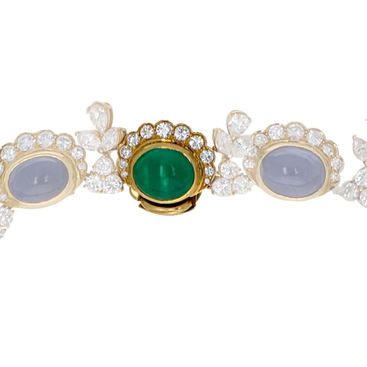 GIA Vintage Retro Saphir Smaragd Cabochon und Diamant-Halskette im Zustand „Hervorragend“ im Angebot in Beverly Hills, CA
