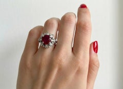 GIA Vintage Ruby Ballerina Diamond Platinum Ring