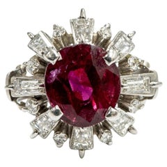GIA Vintage Ruby Ballerina Diamond Platinum Ring