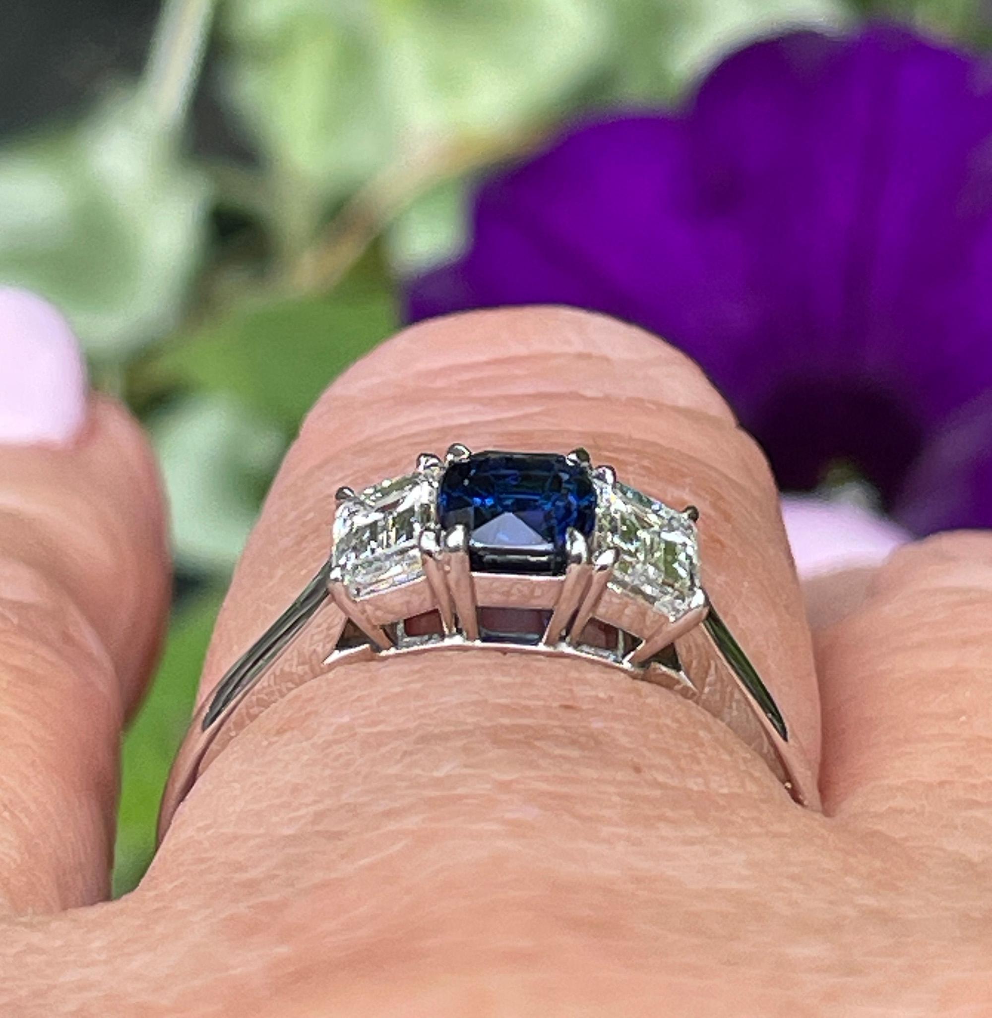 GIA Vintage TIFFANY & Co 1.75ctw No-Heat Blue Sapphire and Diamond Platinum Ring 6