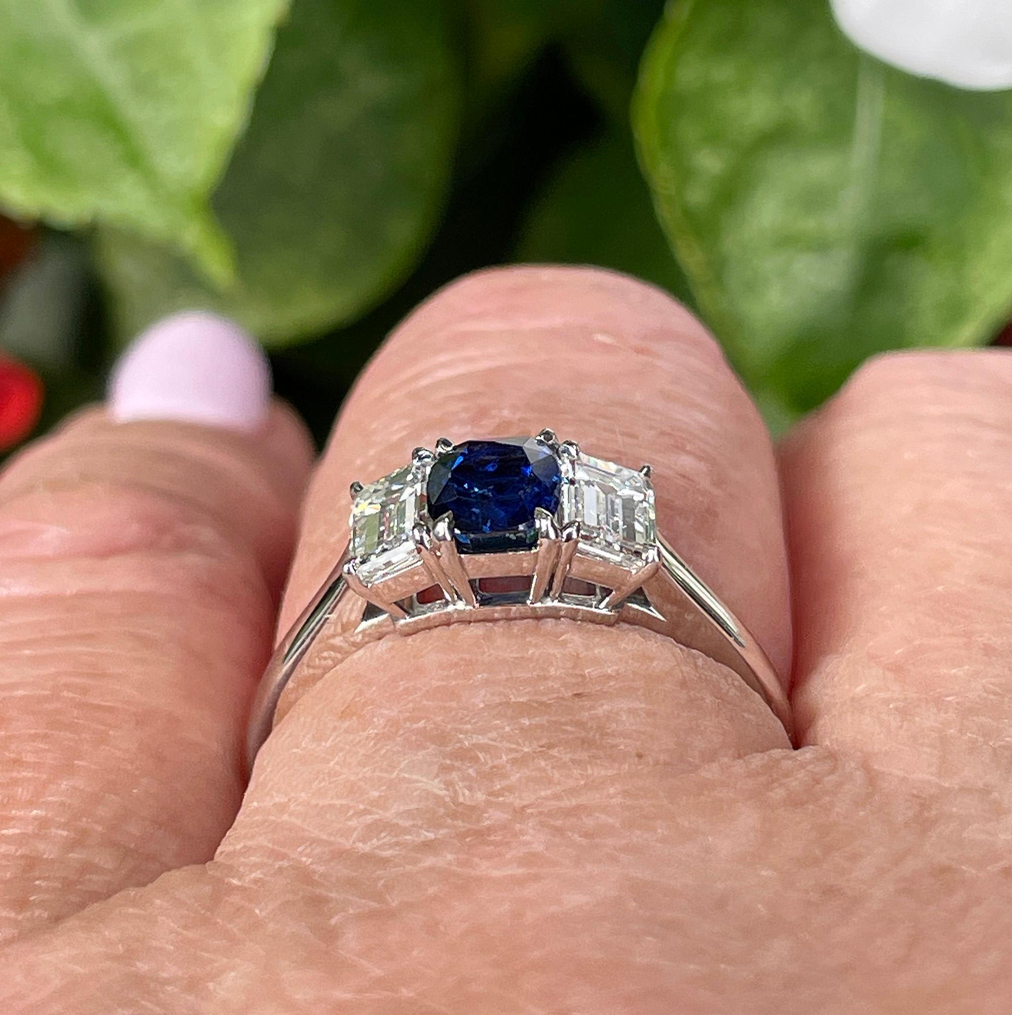 GIA Vintage TIFFANY & Co 1.75ctw No-Heat Blue Sapphire and Diamond Platinum Ring 12