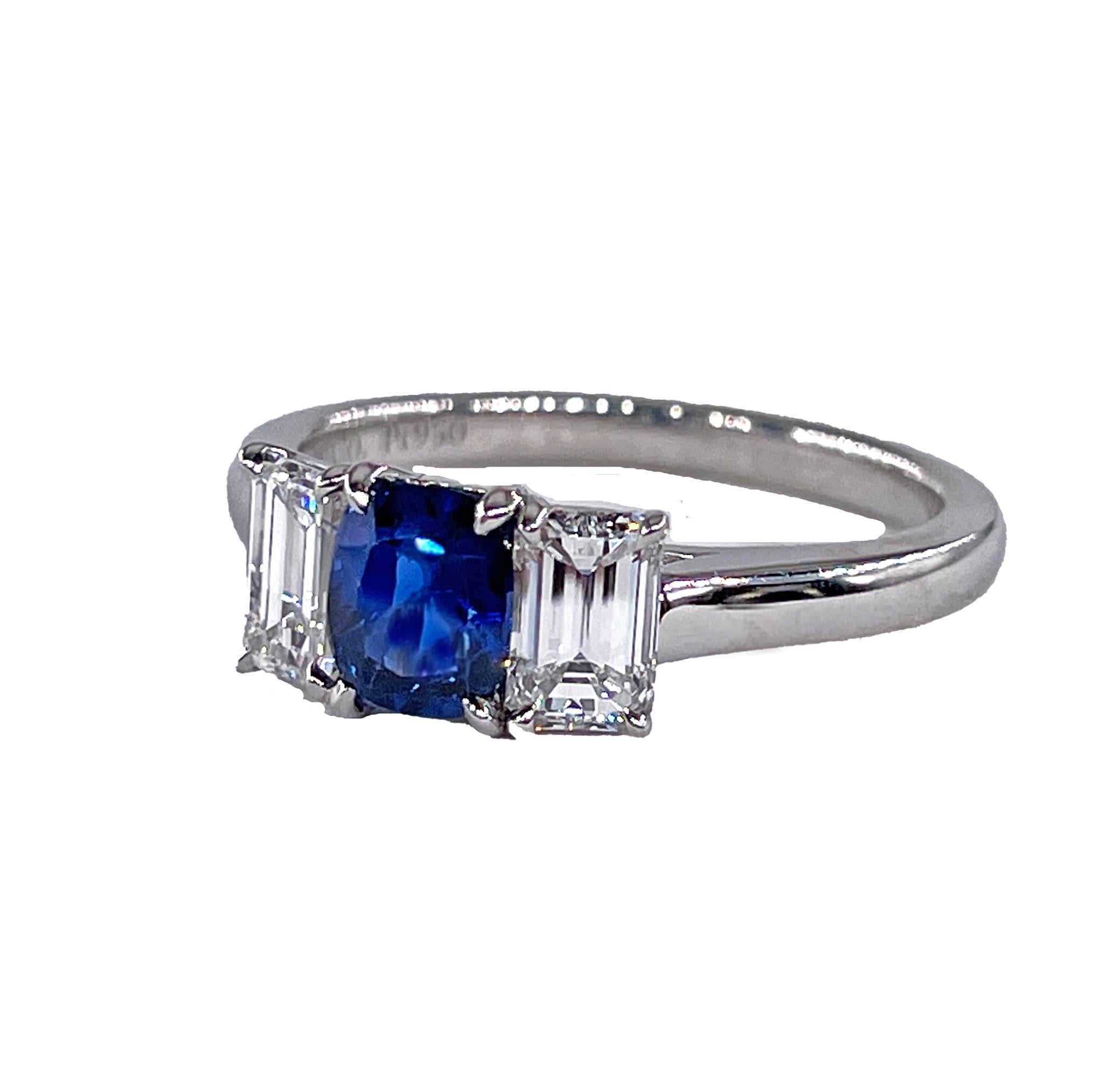 GIA Vintage TIFFANY & Co 1.75ctw No-Heat Blue Sapphire and Diamond 3 Stone Platinum Ring
TIFFANY & Co - The most famous Brand in the World! The perfect Gift for any Women and for any occasion. From our Estate Vintage Collection. 
A VERY ELEGANT