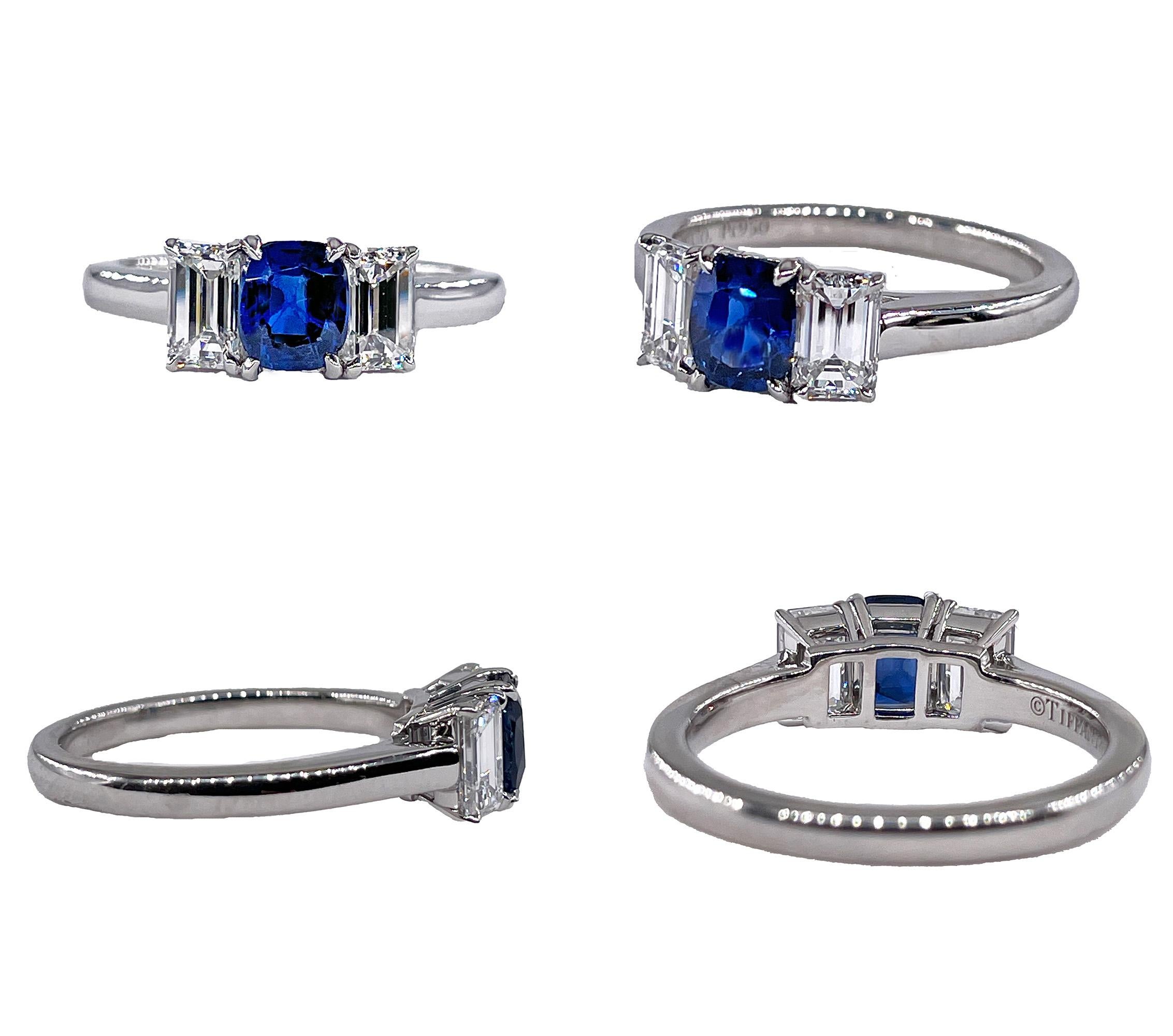 Modern GIA Vintage TIFFANY & Co 1.75ctw No-Heat Blue Sapphire and Diamond Platinum Ring