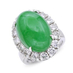 GIA Vintage White Gold Alloy 8.05ct Type A Jadeite and Diamond Cocktail Ring