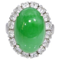 GIA Vintage White Gold Alloy 8.05ct Type A Jadeite and Diamond Cocktail Ring