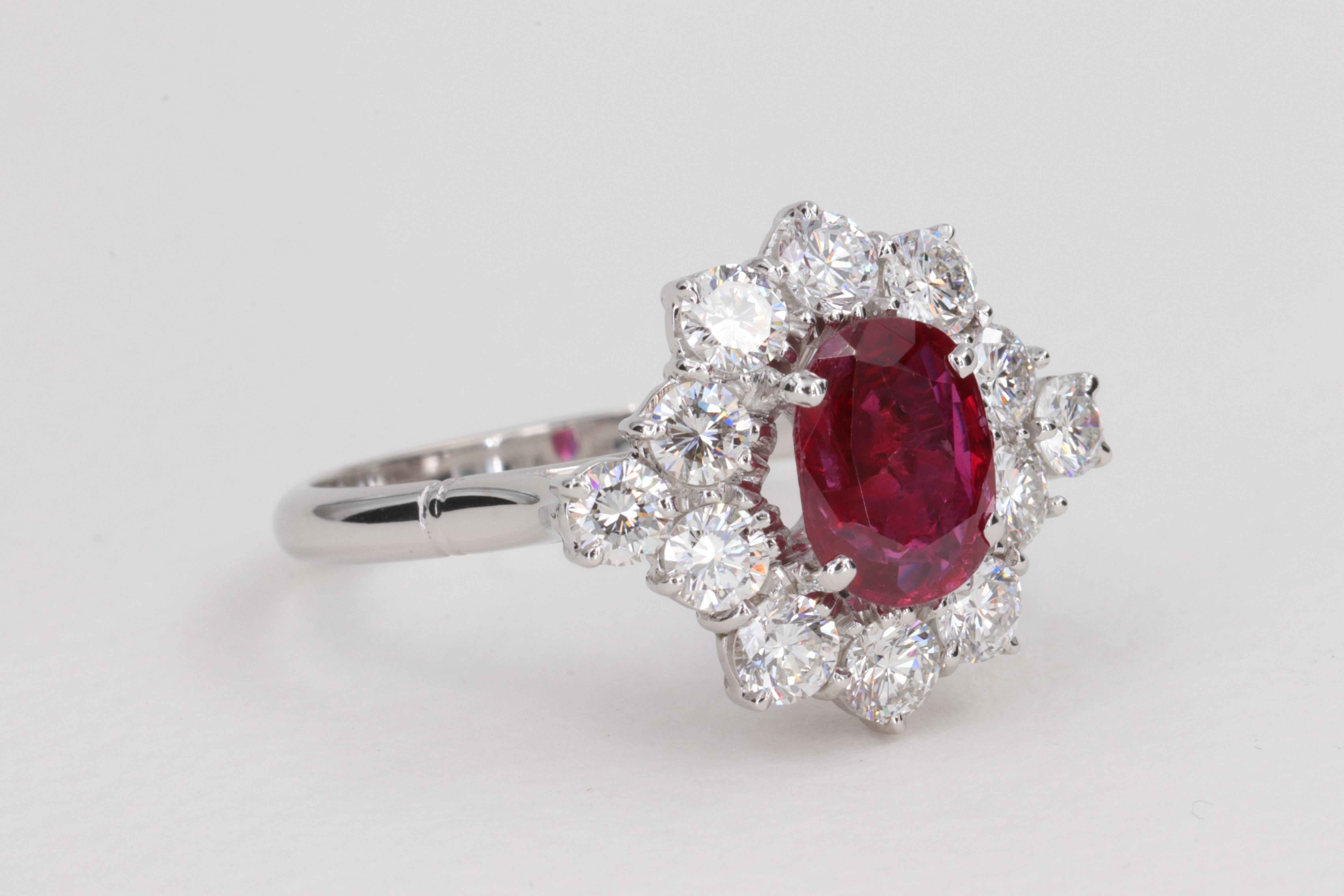 Women's or Men's G.I.A. Vivid Red Ruby and Diamond Halo Handmade Ring For Sale