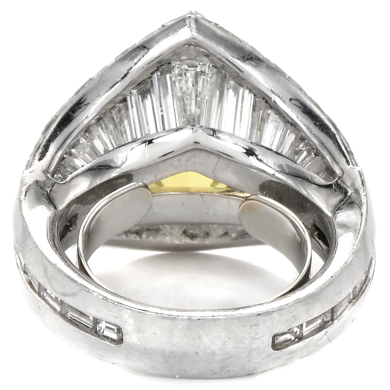 GIA Vivid Yellow No Heat Sapphire Diamond Platinum Pear Cut Unique Cocktail Ring 3