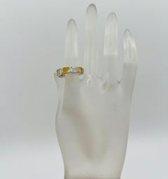 GIA White and Fancy Yellow Radiant Diamond Eternity Band Ring in 2 Tone 18K Gold