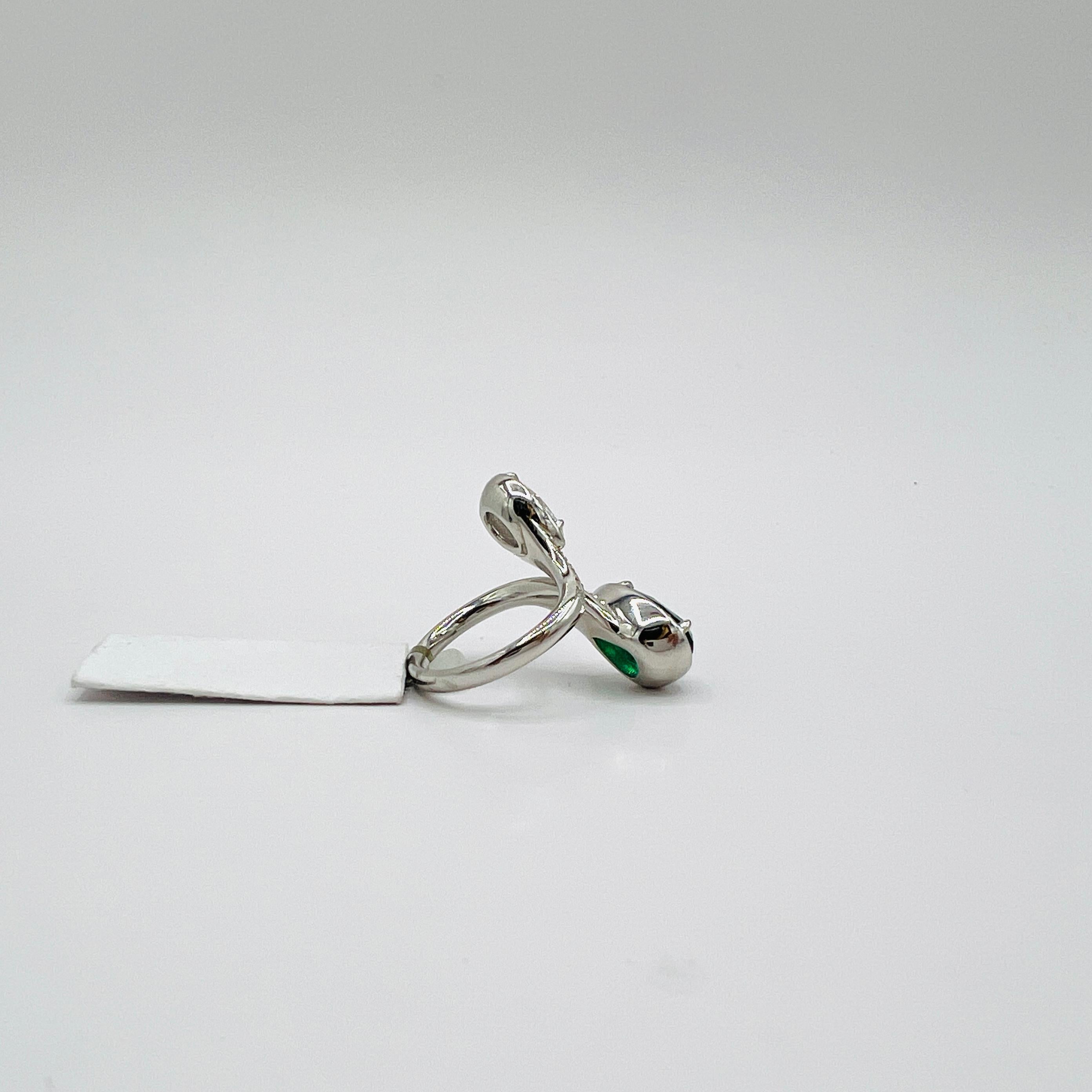 GIA White Diamond and Emerald Bypass Ring in Platinum In New Condition For Sale In Los Angeles, CA