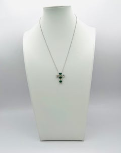 GIA White Diamond and Emerald Cross Pendant Necklace in 18K Gold