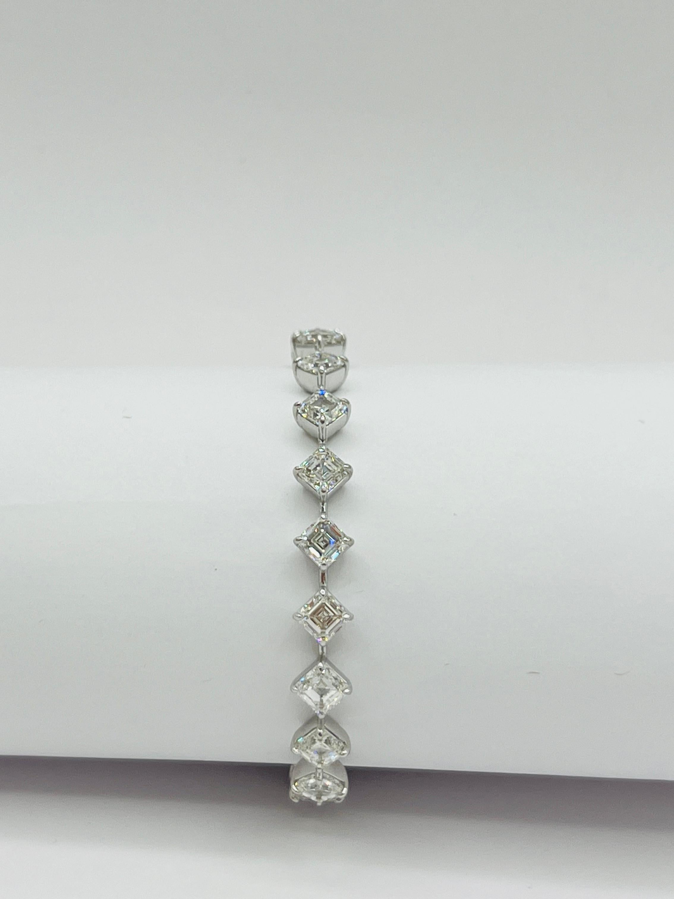 Women's or Men's GIA White Diamond Asscher Cut 0.70 Carats Each Bracelet in 18K White Gold For Sale