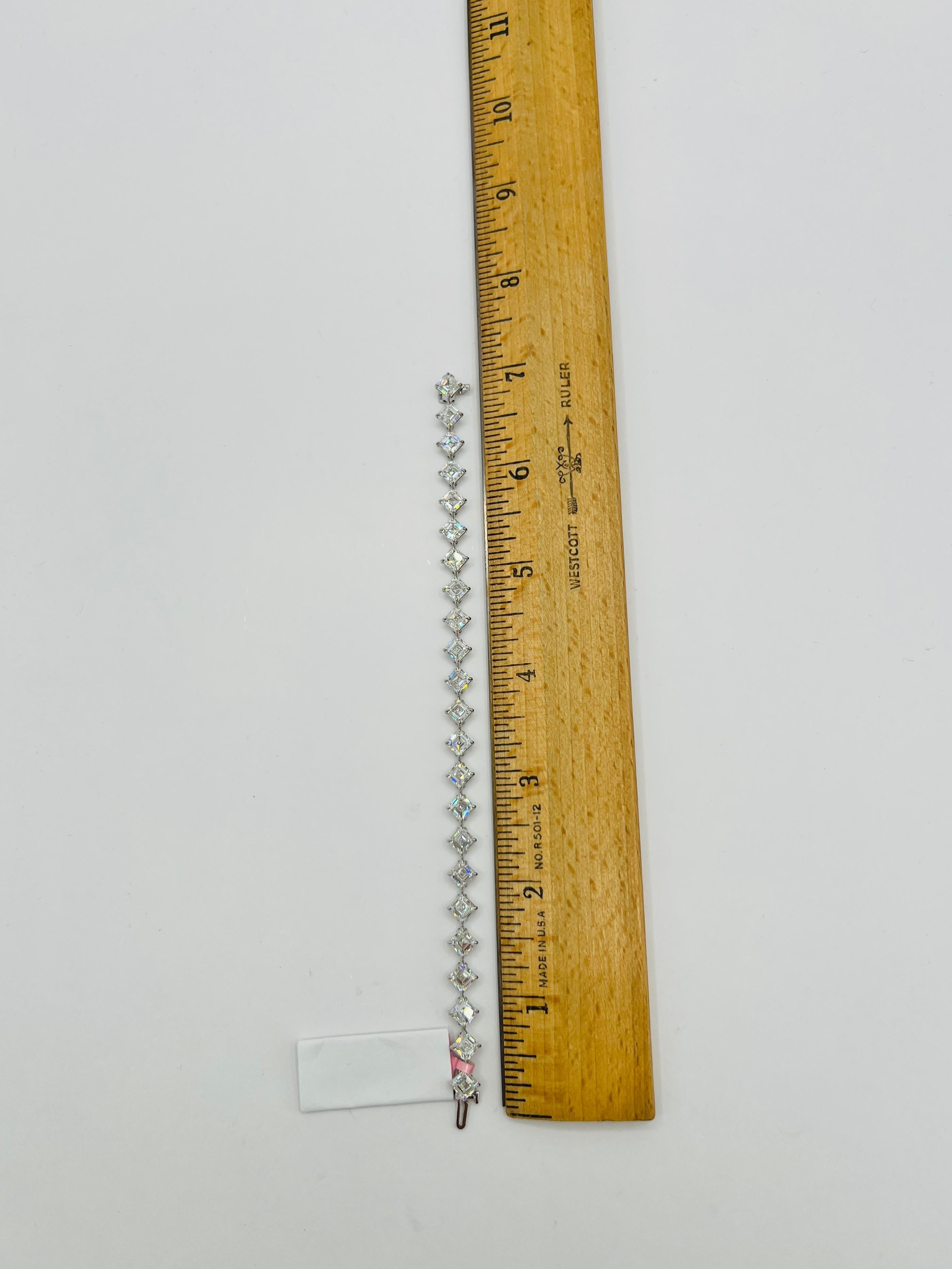 GIA White Diamond Asscher Cut 0.70 Carats Each Tennis Bracelet in 18K White Gold For Sale 7