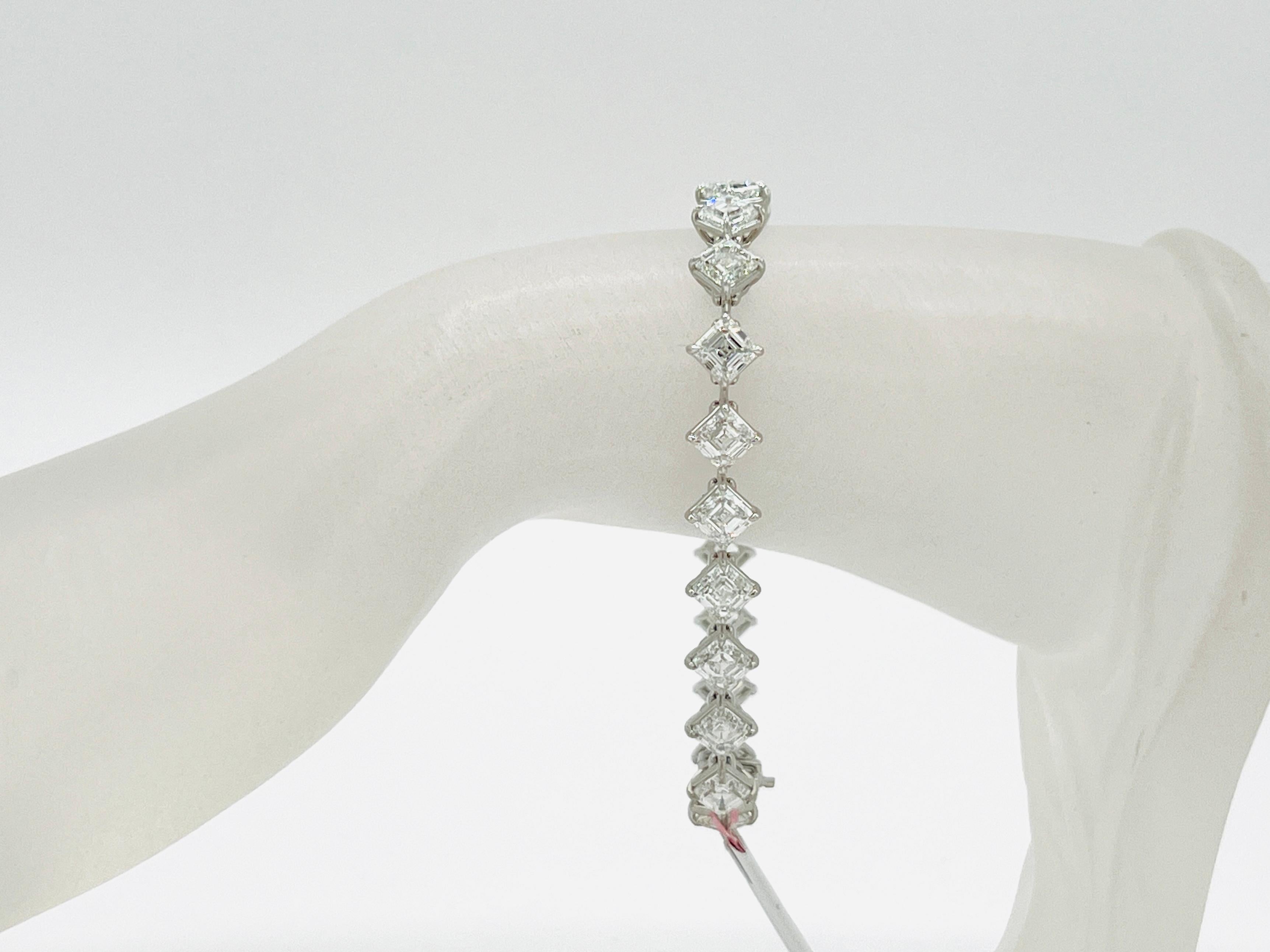 GIA White Diamond Asscher Cut 0.70 Carats Each Tennis Bracelet in 18K White Gold For Sale 1
