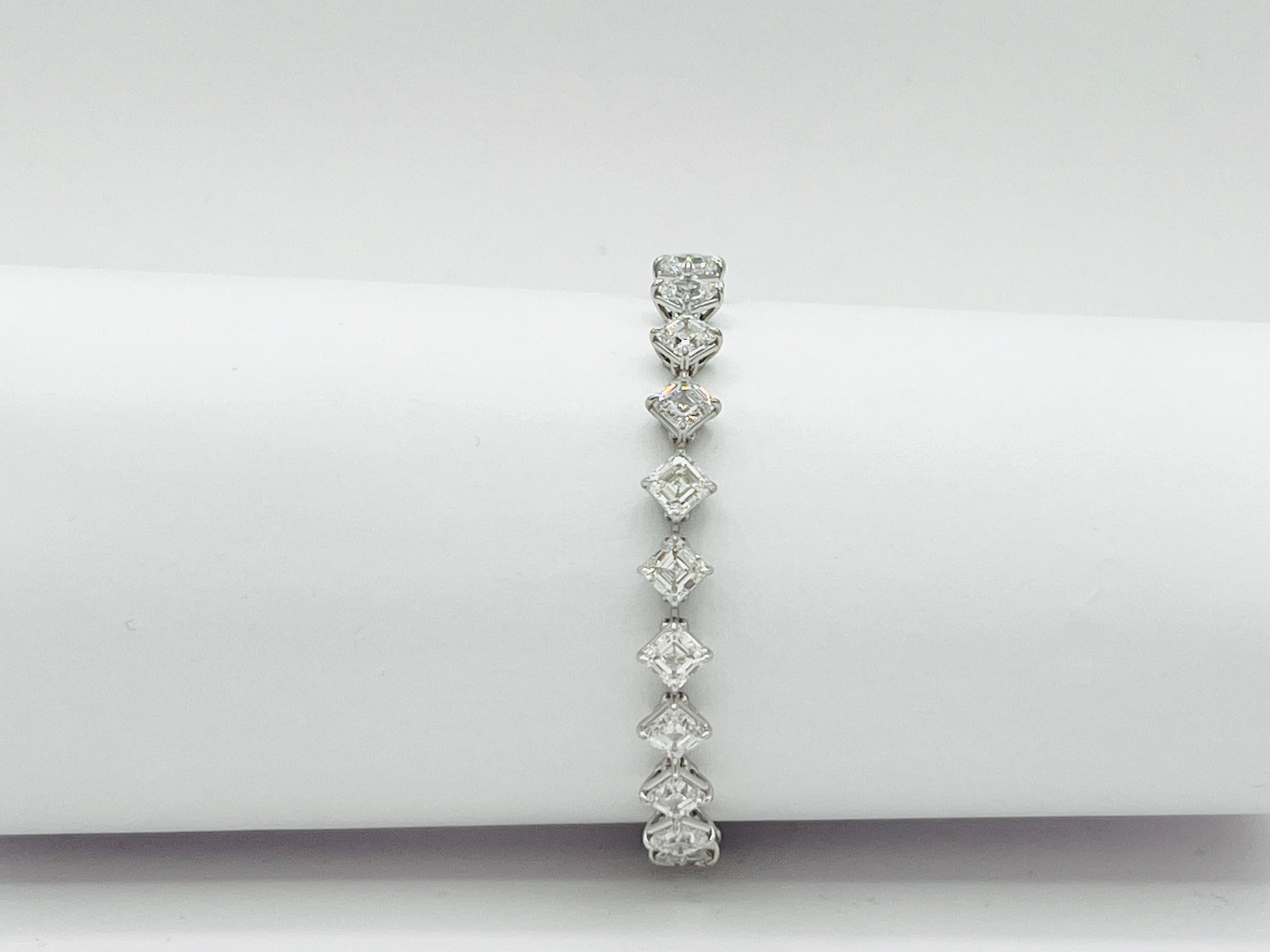 GIA White Diamond Asscher Cut 0.70 Carats Each Tennis Bracelet in 18K White Gold For Sale 2