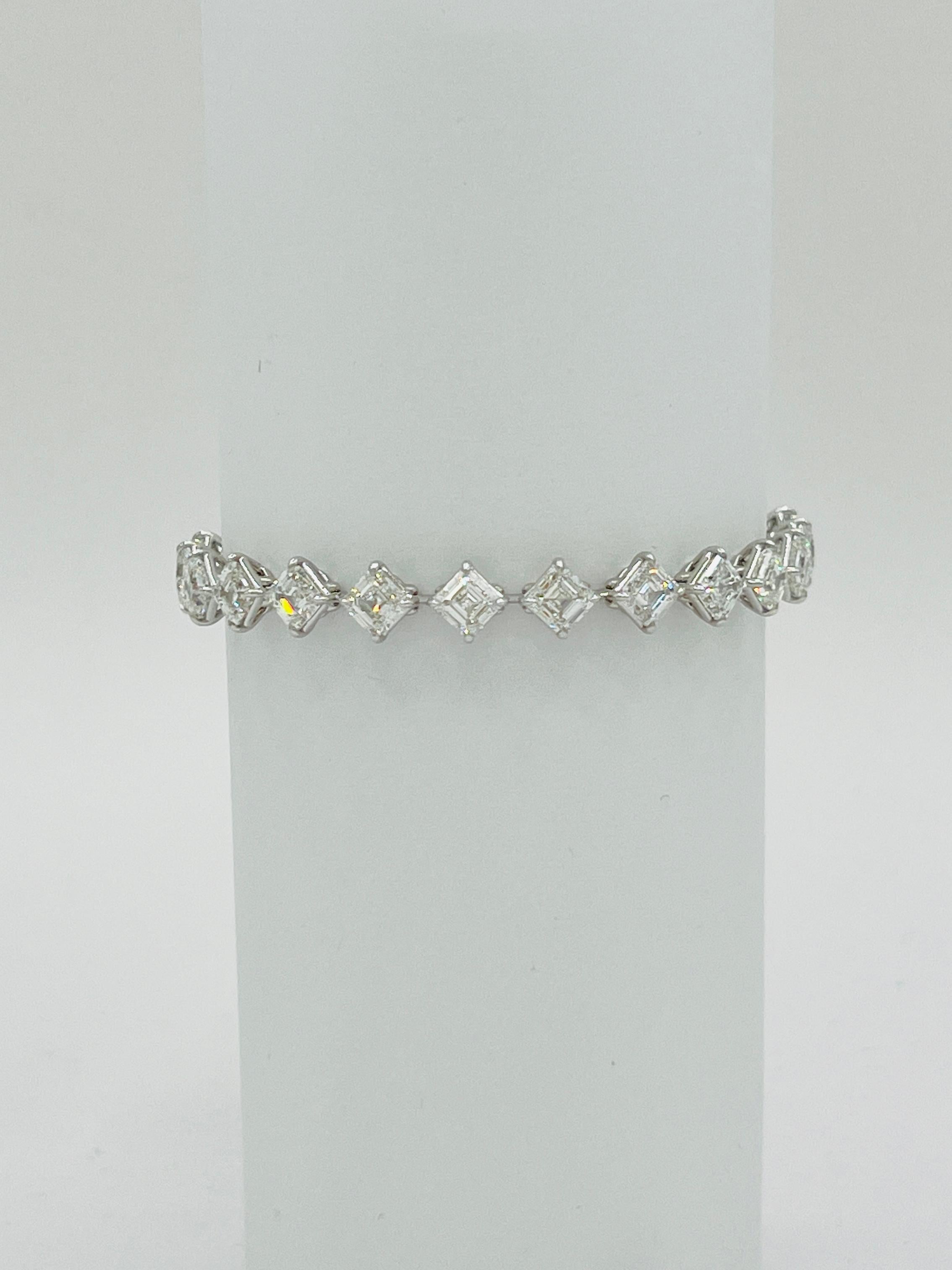 GIA White Diamond Asscher Cut 0.70 Carats Each Tennis Bracelet in 18K White Gold For Sale 3