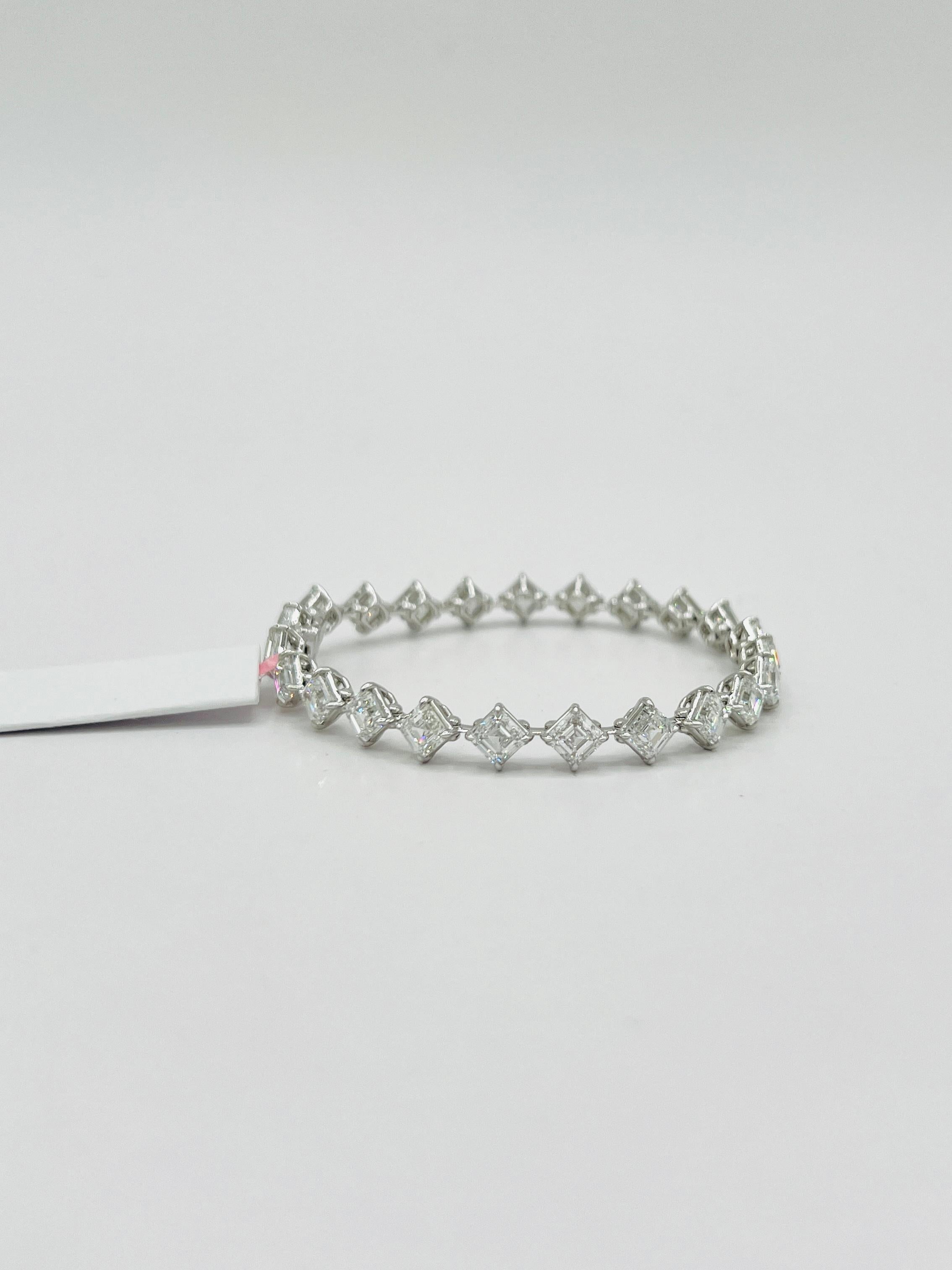 GIA White Diamond Asscher Cut 0.70 Carats Each Tennis Bracelet in 18K White Gold For Sale 5