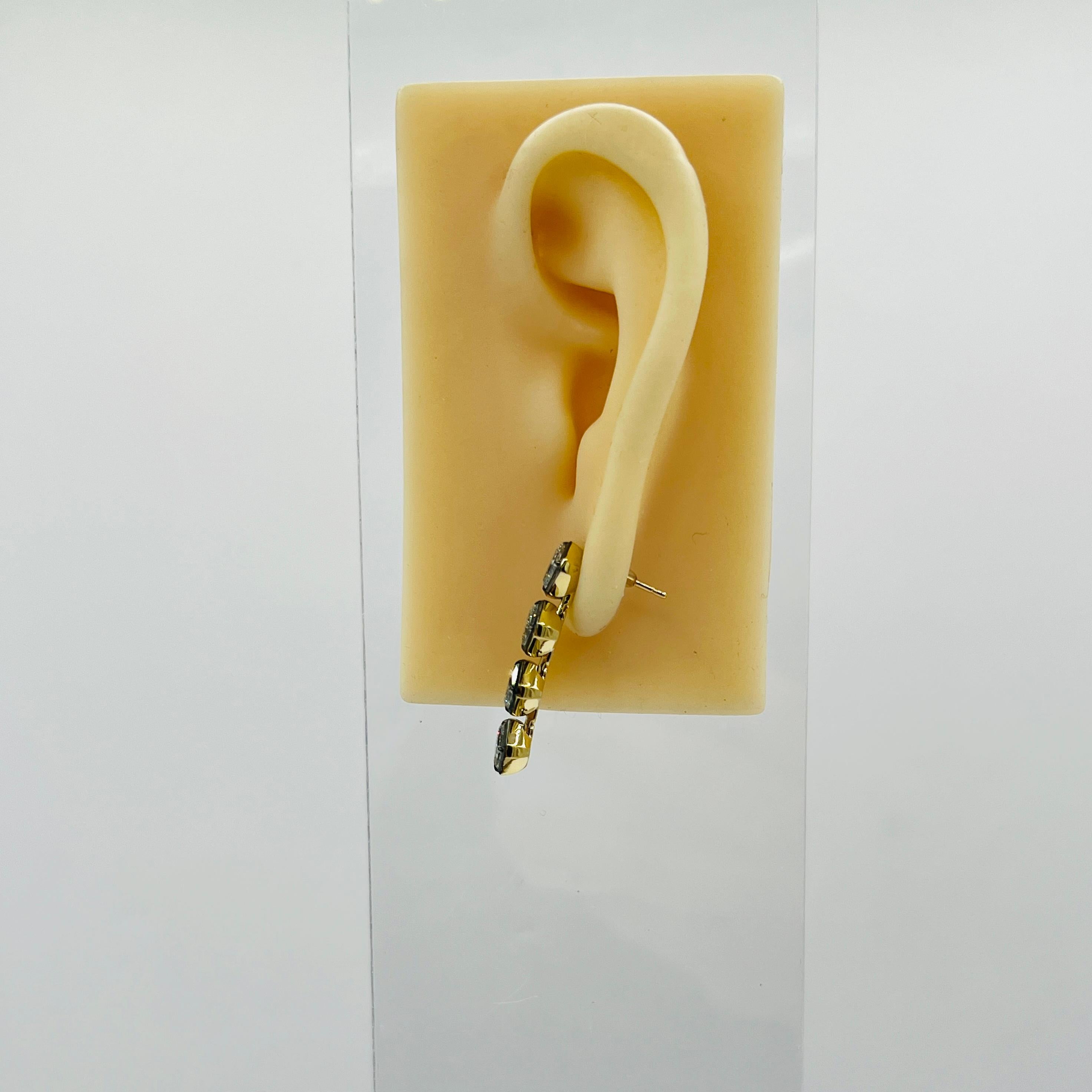 Taille Asscher Boucles d'oreilles pendantes en rhodium noir et jaune 18 carats avec diamant blanc GIA taillé en Asscher en vente