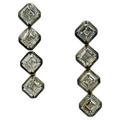 GIA White Diamond Asscher Cut Dangle Earrings in Black Rhodium and 18K Yellow