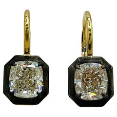 GIA White Diamond Cushion 1.5 Carats Each Black Rhodium & 18K Gold Earrings