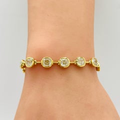Bracelet en or jaune 18 carats avec chaton et barrettes en diamant blanc GIA