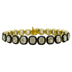 GIA White Diamond Cushion Bracelet in Black Rhodium & 18K Yellow Gold