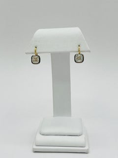 GIA White Diamond Cushion Cut Dangle Earrings in 18K Yellow Gold & Black Rhodium