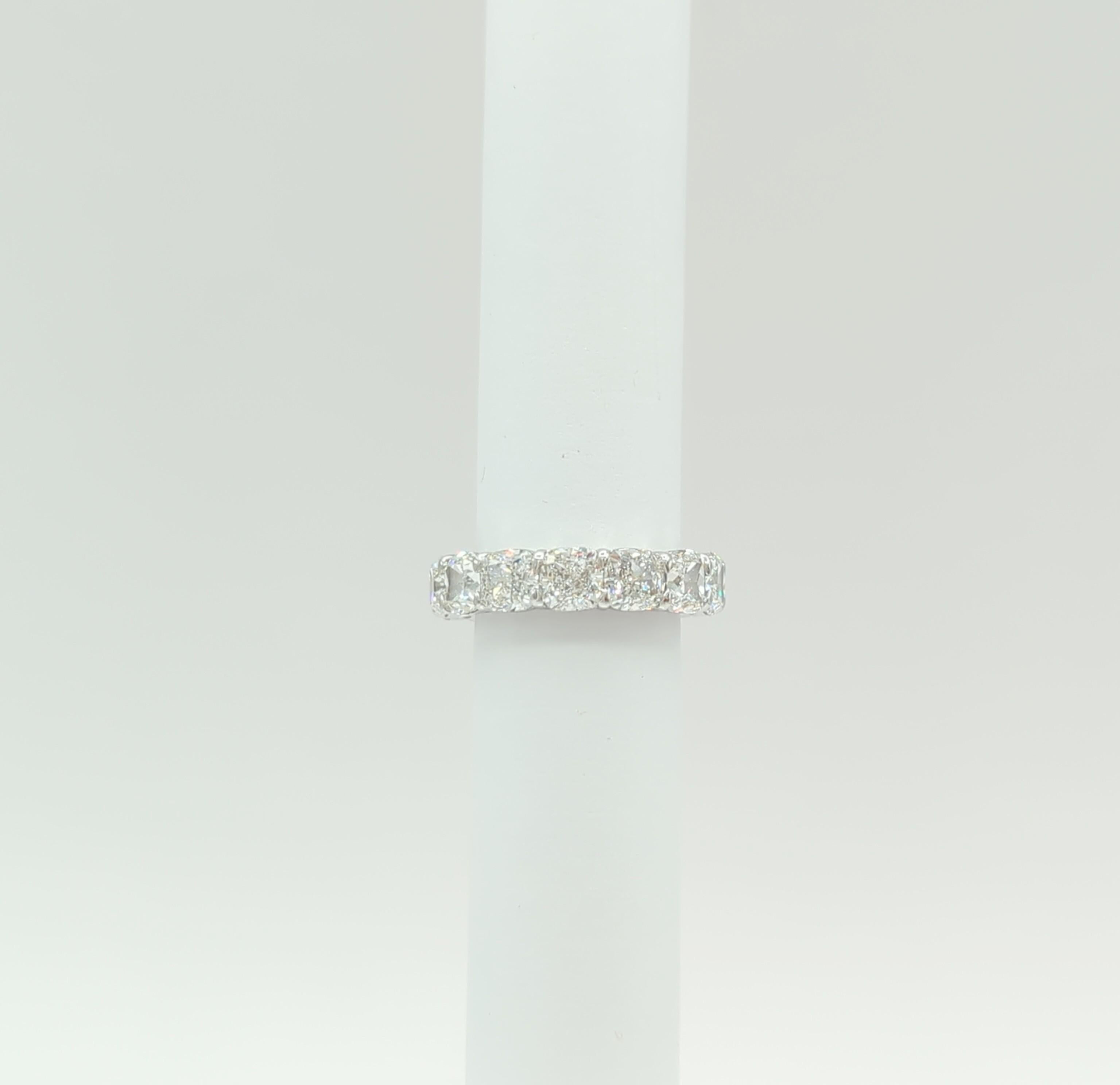 GIA White Diamond Cushion Eternity Band Ring in 18K White Gold For Sale 1
