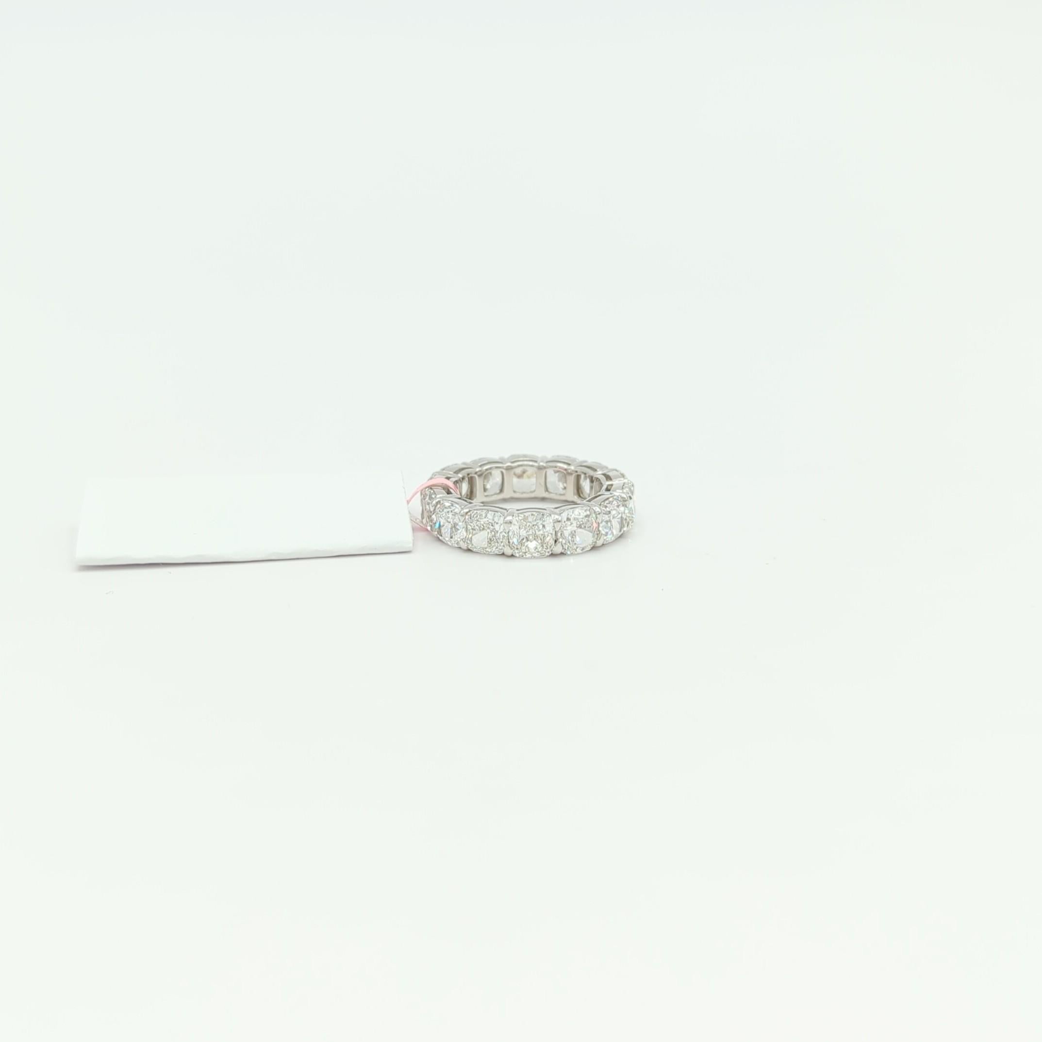 GIA White Diamond Cushion Eternity Band Ring in 18K White Gold For Sale 3