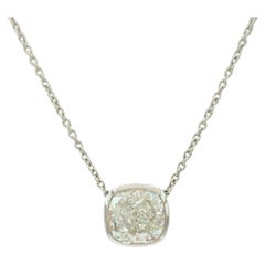 GIA White Diamond Cushion Pendant Necklace in Platinum 