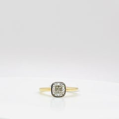 GIA White Diamond Cushion Solitaire Ring in Black Rhodium & 18K Yellow Gold