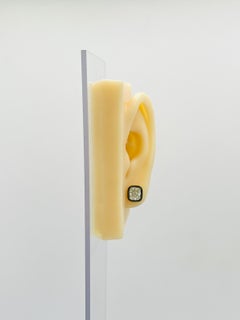 GIA White Diamond Cushion Stud Earrings in 18K Yellow Gold & Black Rhodium