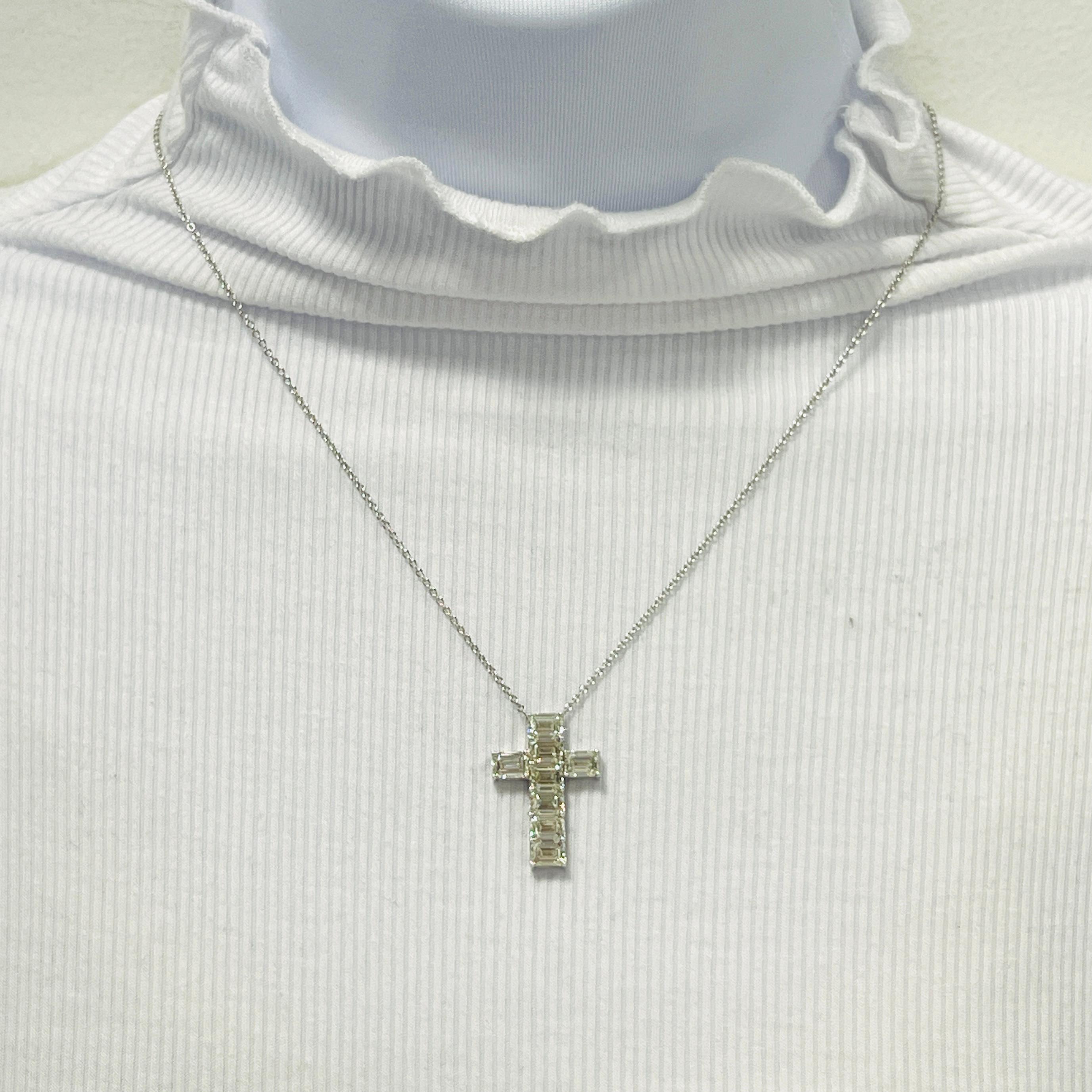 Gorgeous 5.64 ct. IJ VVS-VS2 white diamond emerald cuts.  Total of 8 stones, 0.70 ct. each.  All stones have a GIA certificate.  Handmade in 18k white gold.  Length of necklace is 18