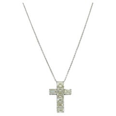 GIA White Diamond Cut Cross Pendant Necklace  in 18K White Gold