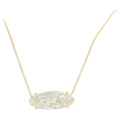 GIA White Diamond Elongated Oval Pendant Necklace in 18k Yellow Gold