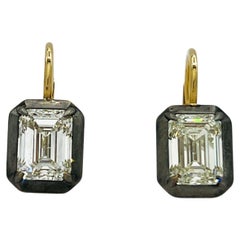 GIA White Diamond Emerald Cut 2 Carats Each Dangle Earrings in 18K 