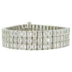 GIA White Diamond Emerald Cut 3-Row Bracelet in 18K White Gold