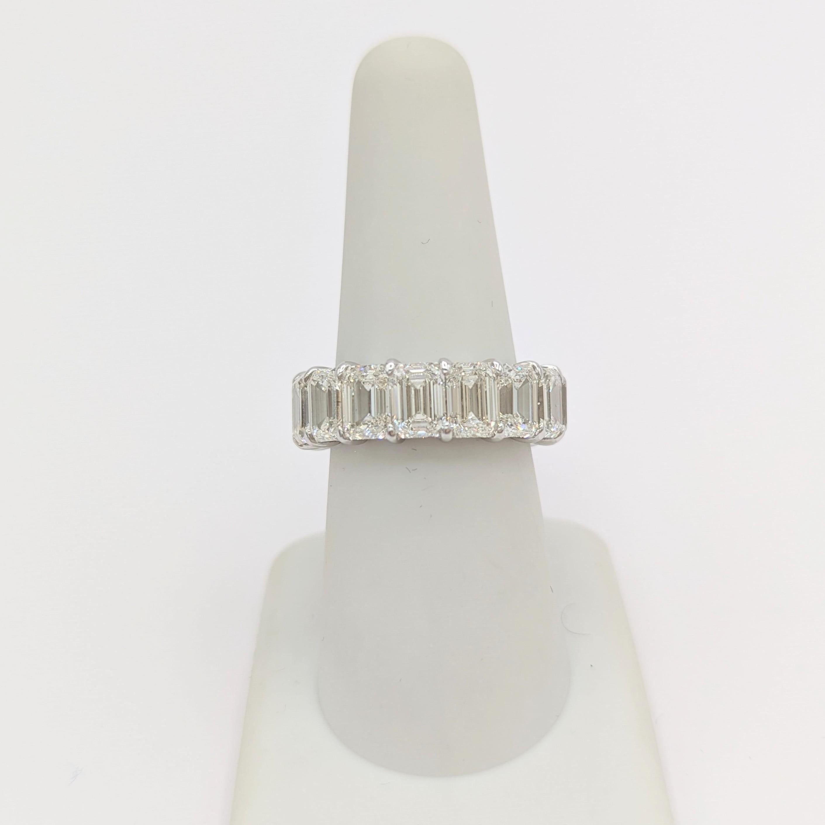 Women's or Men's GIA White Diamond Emerald Cut Eternity Band Ring in 18 K White Gold