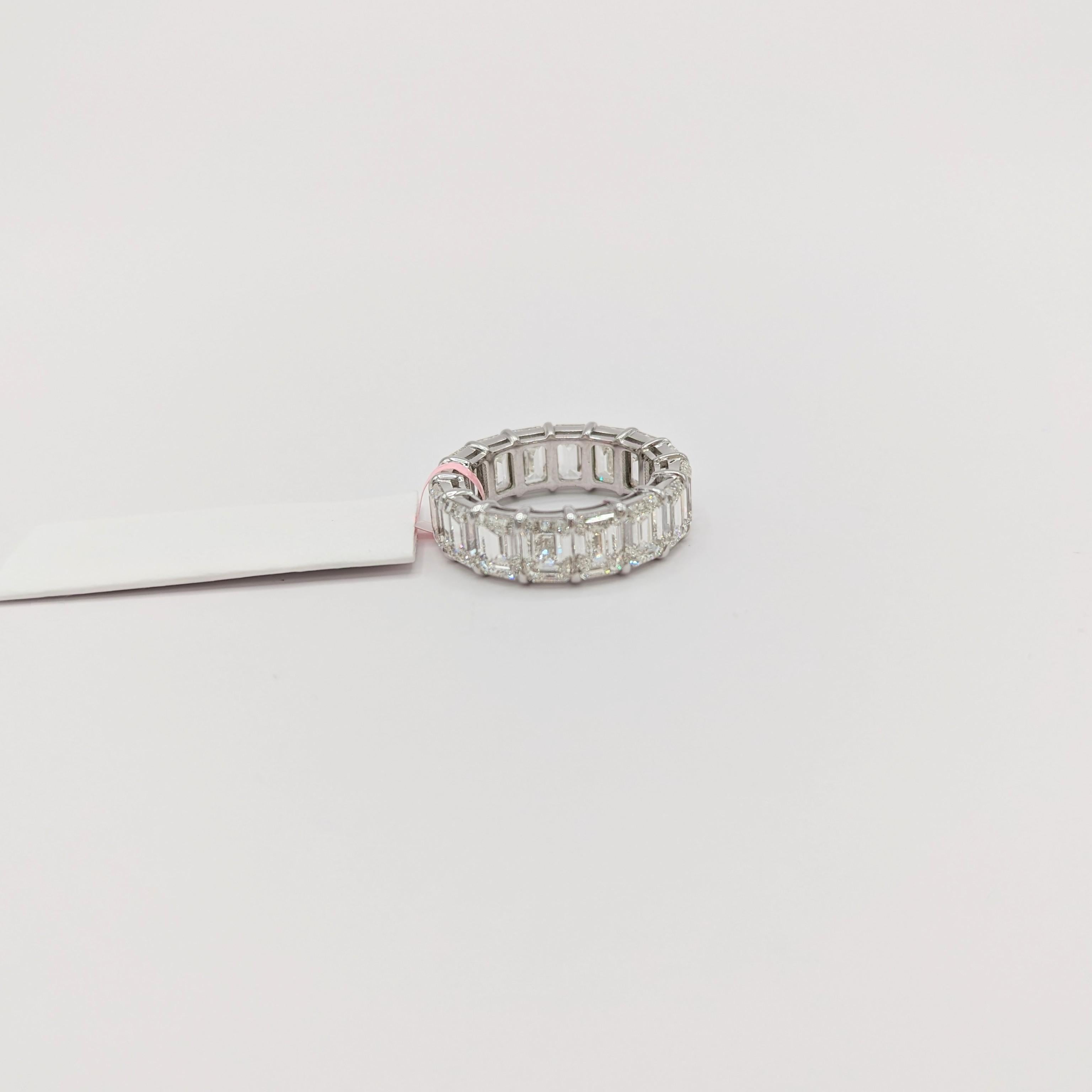 GIA White Diamond Emerald Cut Eternity Band Ring in 18 K White Gold 2