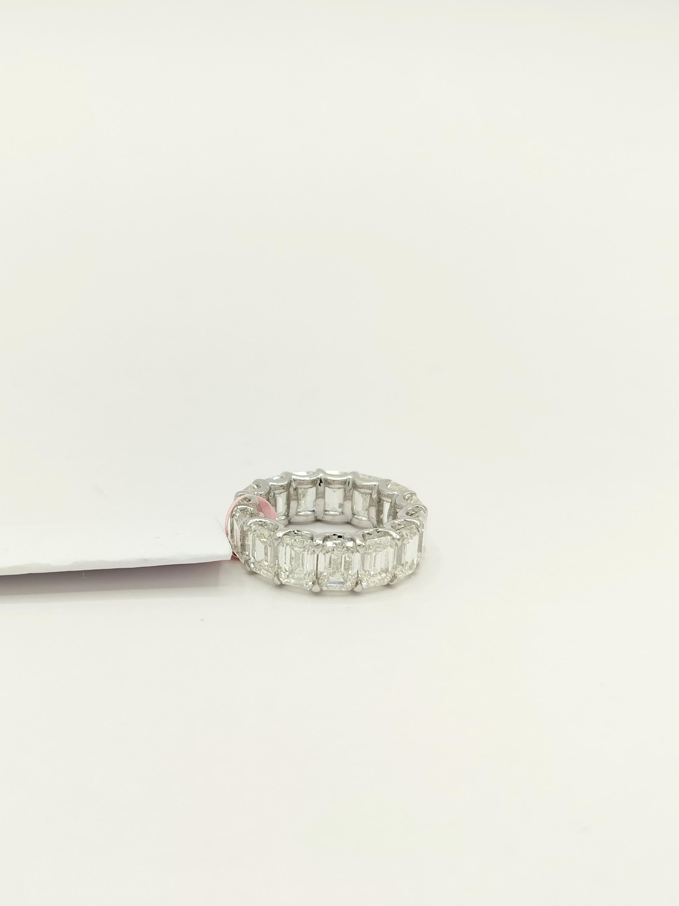 Women's or Men's GIA White Diamond Emerald Cut Eternity Band Ring in 18K White Gold For Sale
