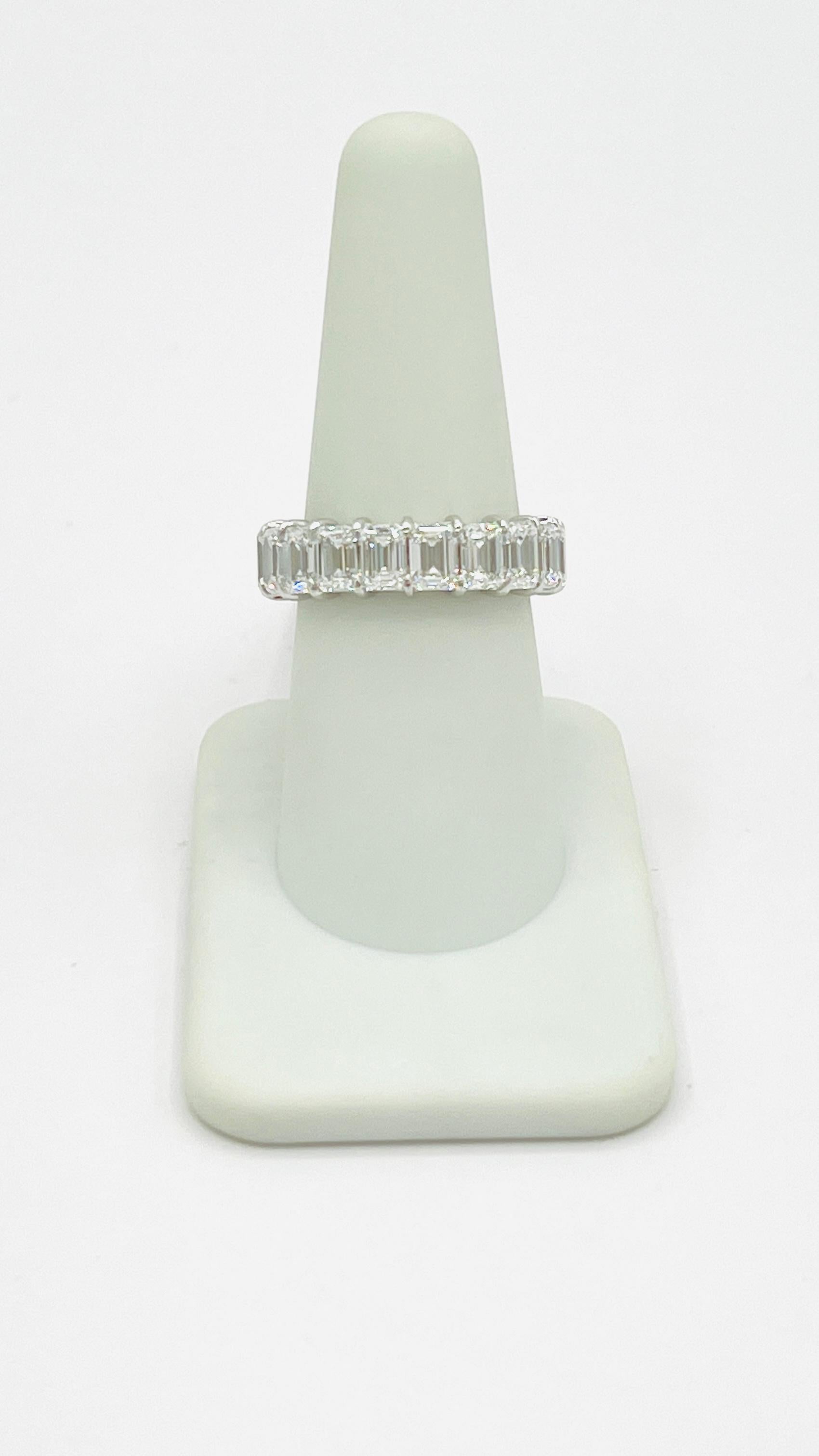 GIA White Diamond Emerald Cut Eternity Band Ring in 18K White Gold For Sale 1