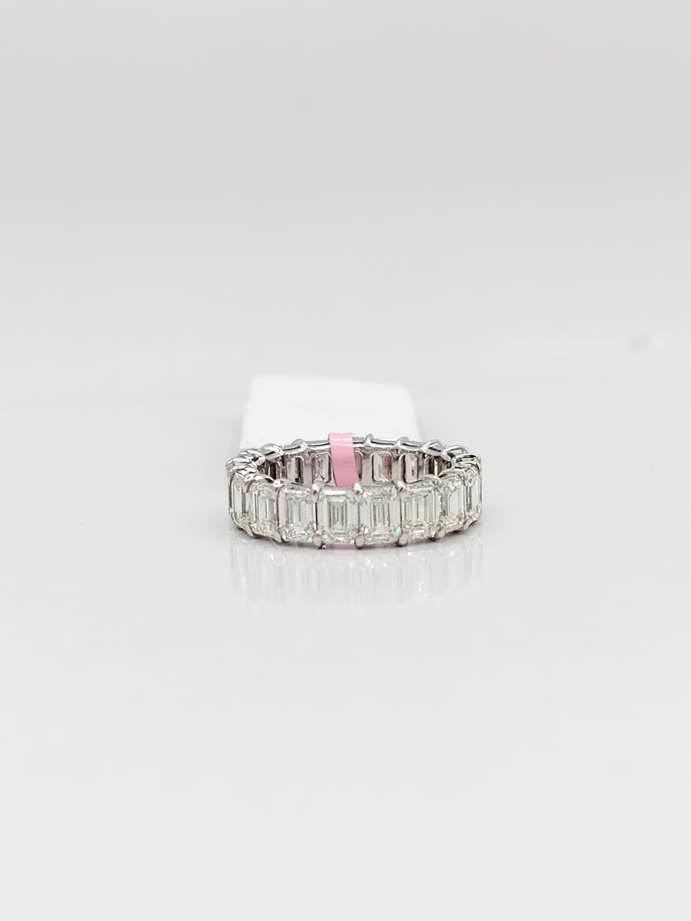 GIA White Diamond Emerald Cut Eternity Band Ring in 18K White Gold For Sale 2