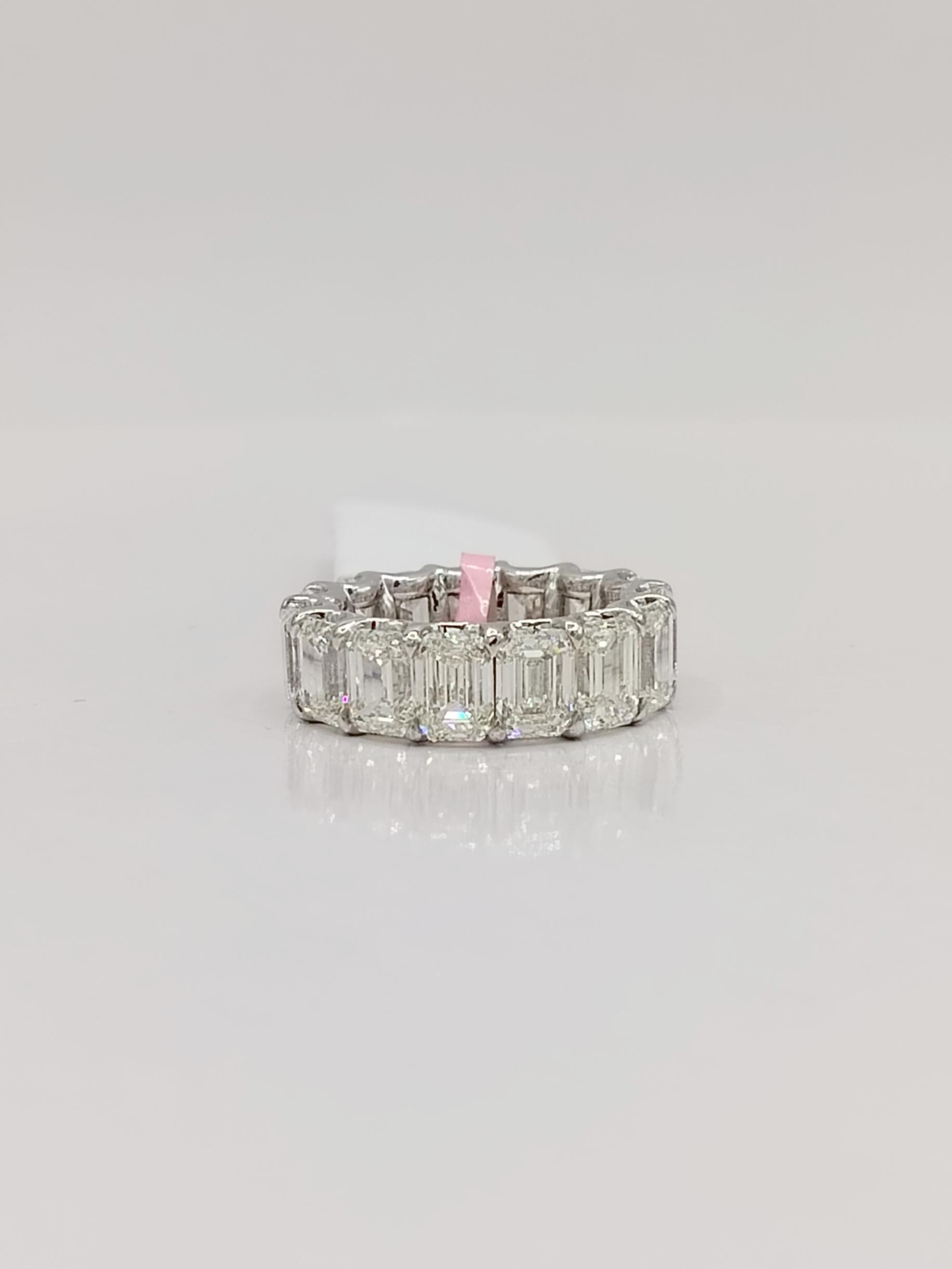 GIA White Diamond Emerald Cut Eternity Band Ring in 18K White Gold For Sale 3
