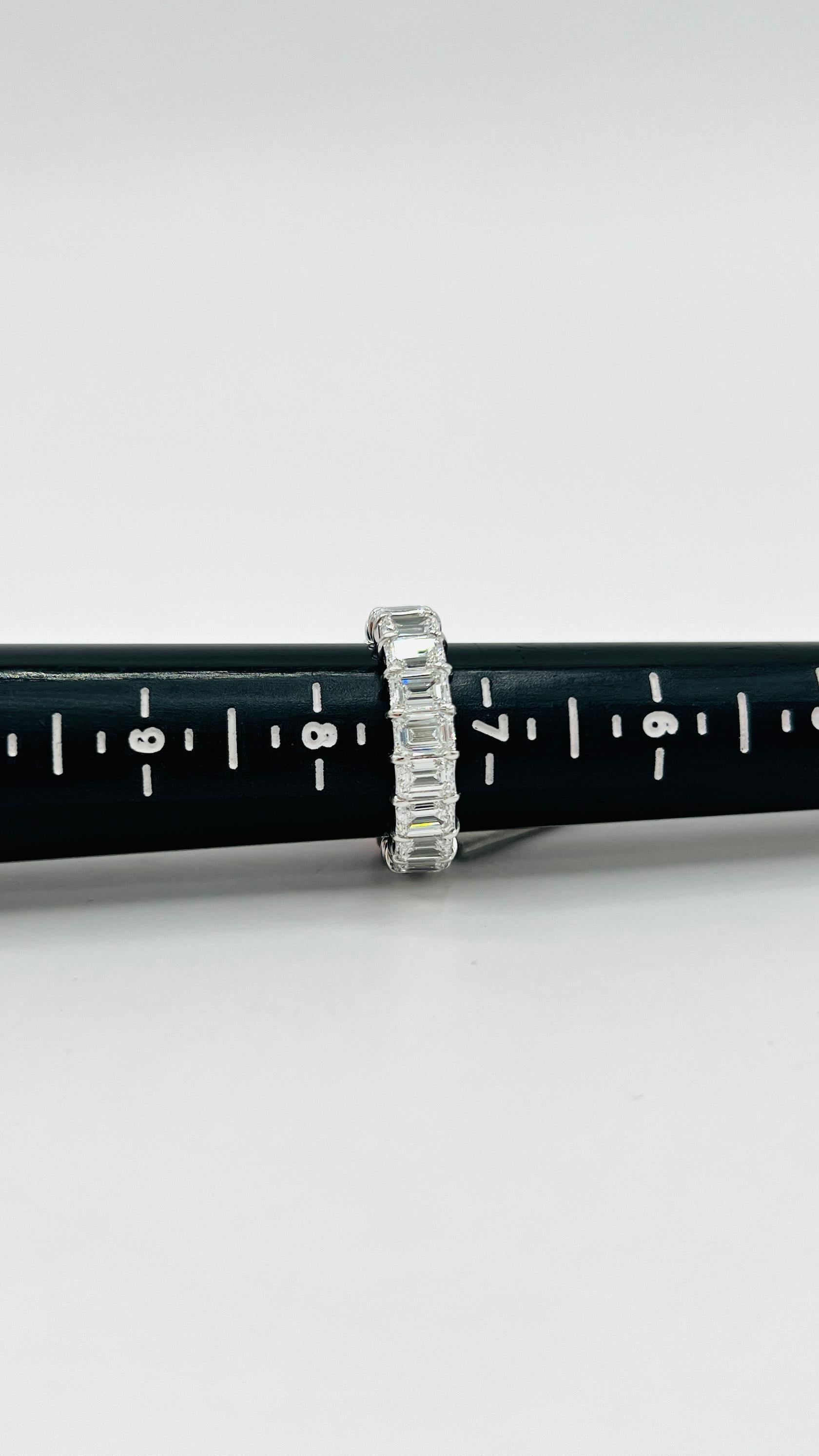 GIA White Diamond Emerald Cut Eternity Band Ring in 18K White Gold For Sale 5