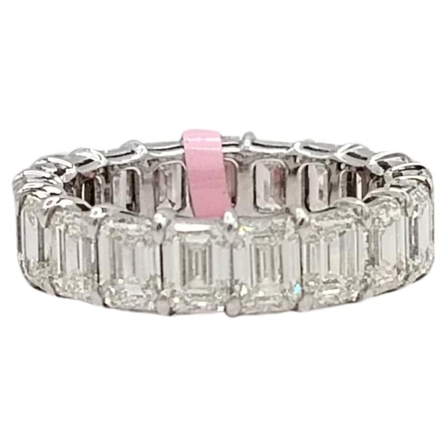 GIA White Diamond Emerald Cut Eternity Band Ring in 18K White Gold For Sale