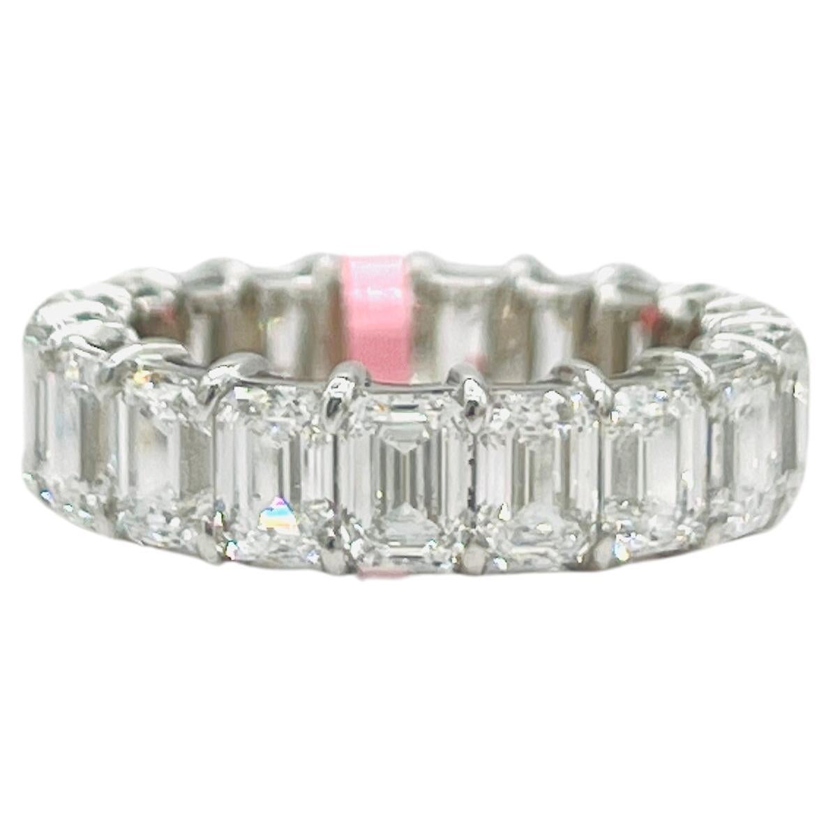 GIA White Diamond Emerald Cut Eternity Band Ring in 18K White Gold